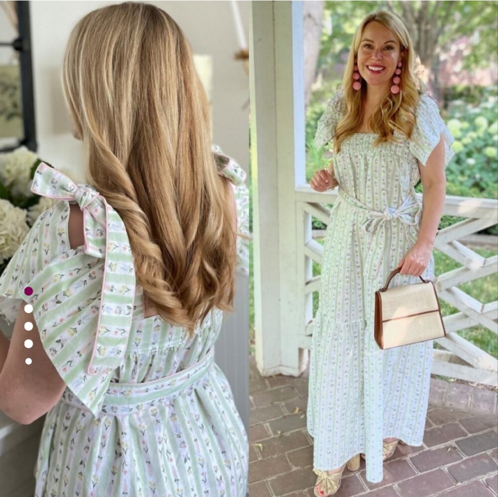 Dondolo Libby Floral Striped Linen Maxi Dress Green